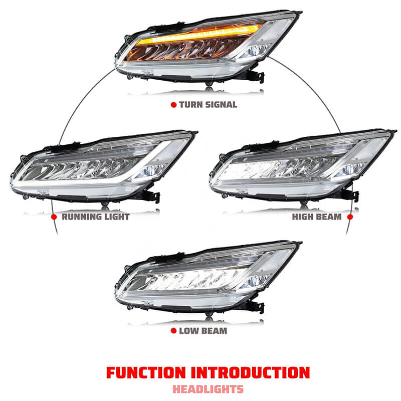 Honda Accord 9th Generation 2015-2017 LED Headlights - Pair (Left+Right)