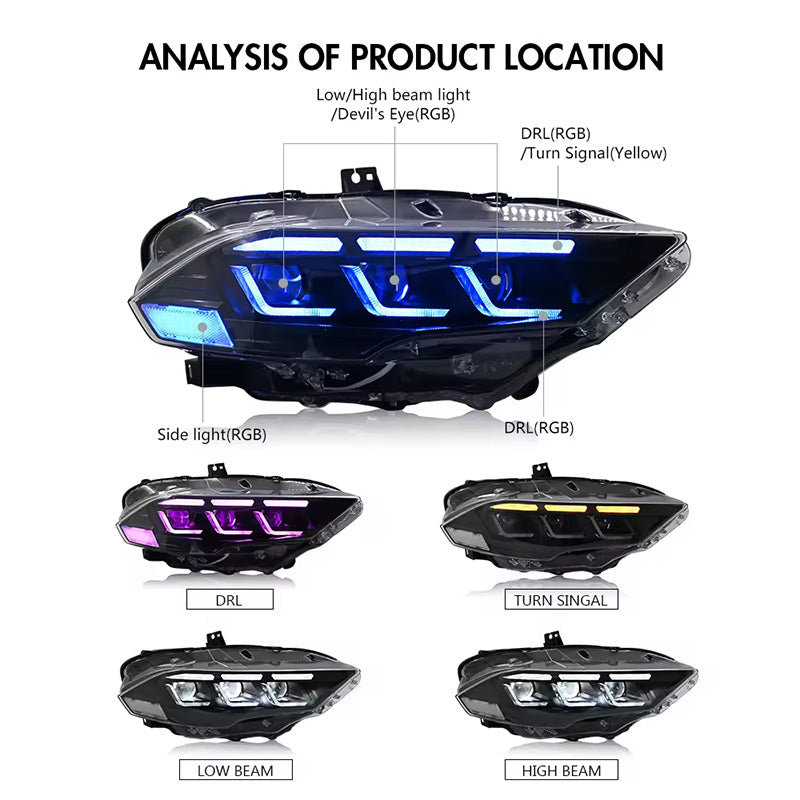 Ford Mustang S650  Projector LED Headlights  2018–2023 - Pair (Left+Right)
