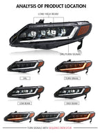 Honda Civic 8th Generation LED Headlights(06-11) - Pair (Left+Right)