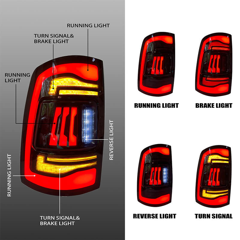 Dodge Ram 1500 2500 3500 Tail Lights (2009-2018) - Pair (Left+Right)