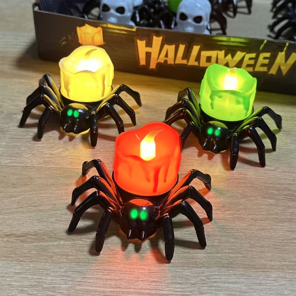 🏆2025 Halloween Hot Sale⚡🎃Halloween LED Pumpkin Lamp with Creepy Spider - Flameless Flickering Candle Light for Home Decor🕷️