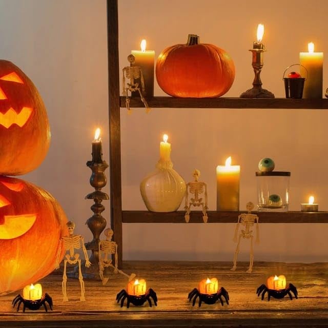 🏆2025 Halloween Hot Sale⚡🎃Halloween LED Pumpkin Lamp with Creepy Spider - Flameless Flickering Candle Light for Home Decor🕷️