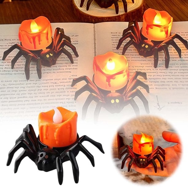 🏆2025 Halloween Hot Sale⚡🎃Halloween LED Pumpkin Lamp with Creepy Spider - Flameless Flickering Candle Light for Home Decor🕷️