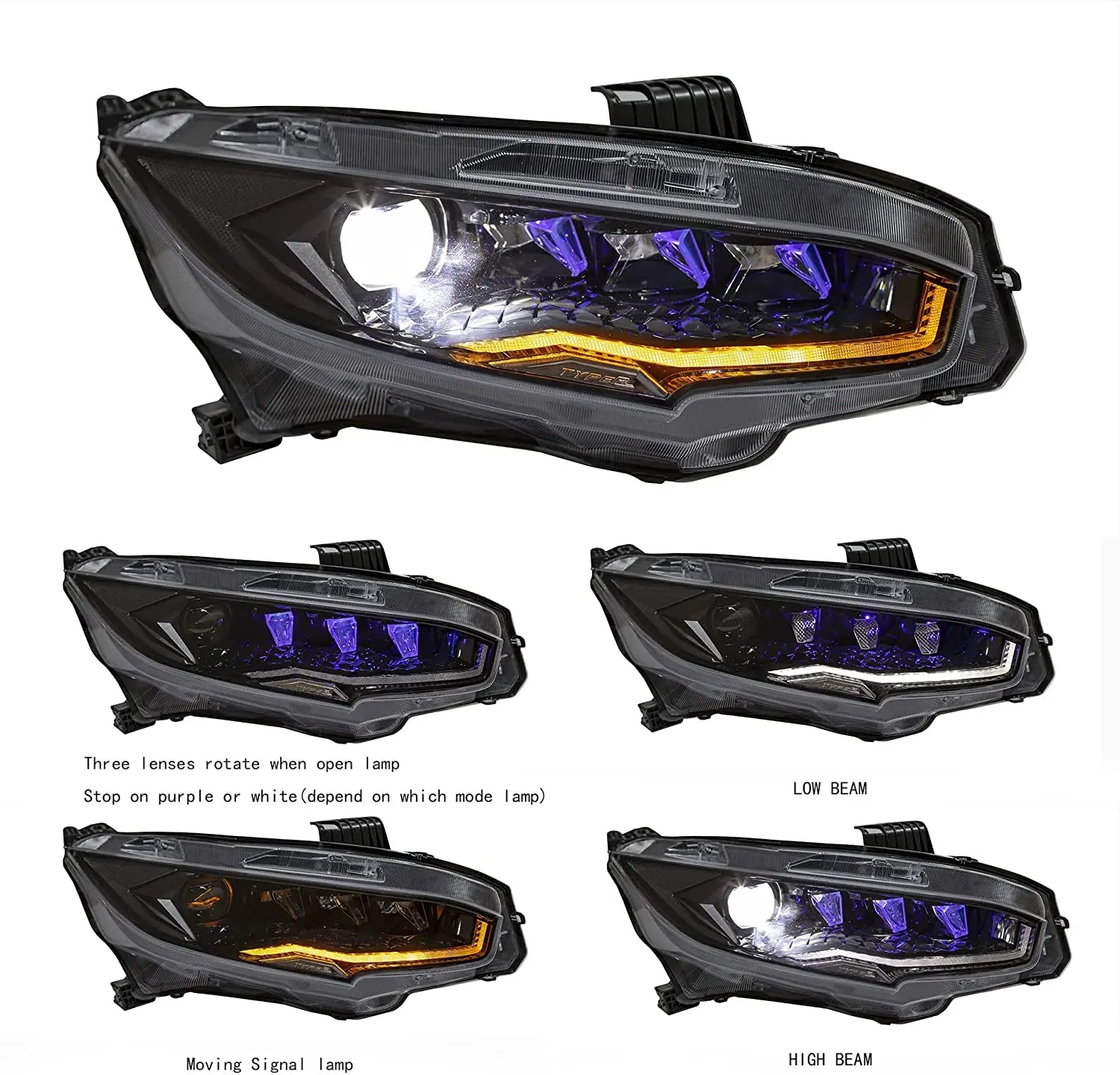 Honda civic rotating 16-21 headlights - Pair (Left+Right)