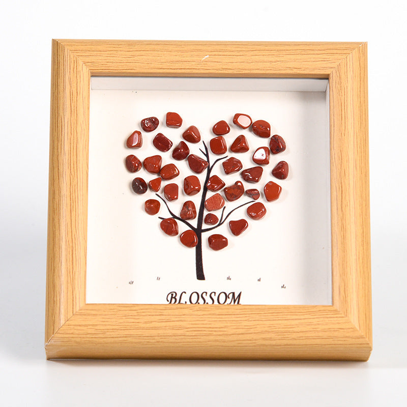 Love-shaped raw stone crystal photo frame display stand
