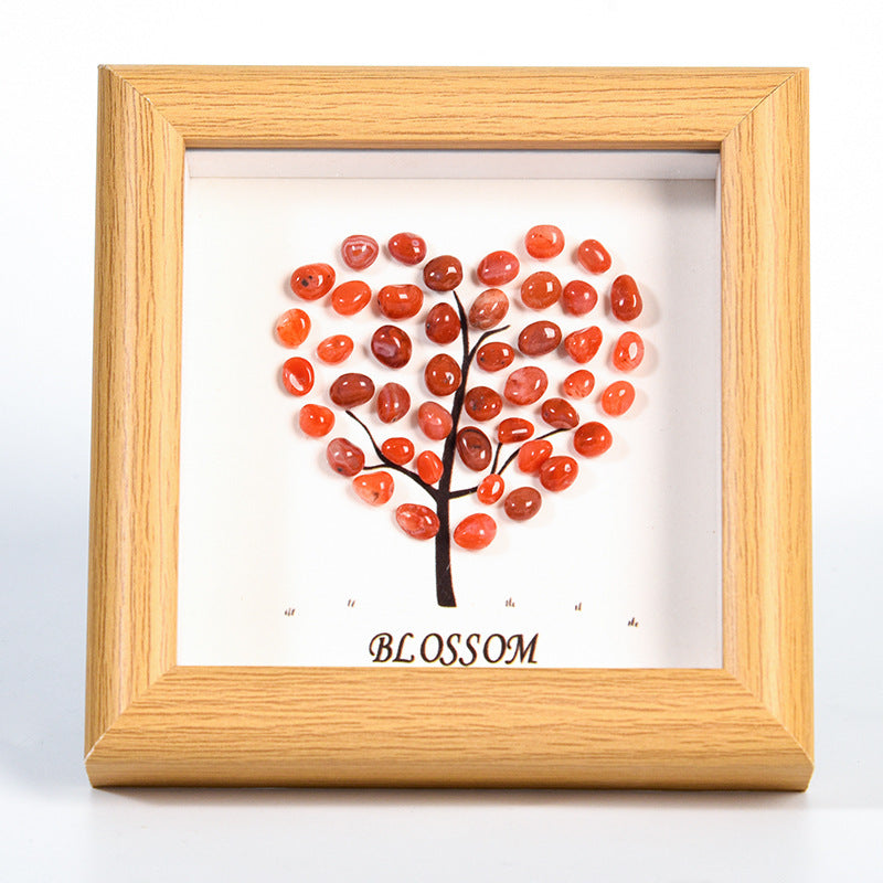 Love-shaped raw stone crystal photo frame display stand