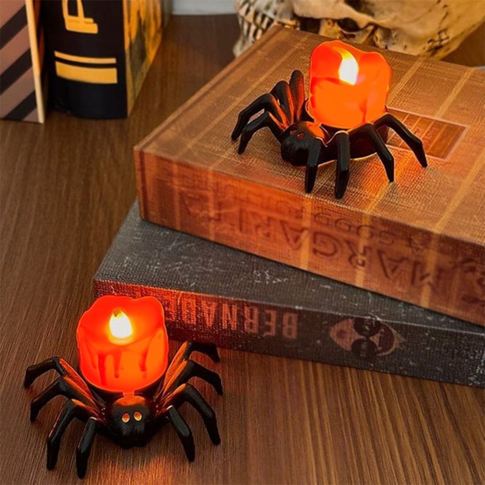 🏆2025 Halloween Hot Sale⚡🎃Halloween LED Pumpkin Lamp with Creepy Spider - Flameless Flickering Candle Light for Home Decor🕷️